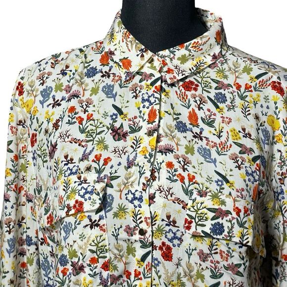 ZARA Floral Button Shirt, Gold buttons, Long Sleeves, Shirt Pockets, Sz. Small - Picture 2 of 8